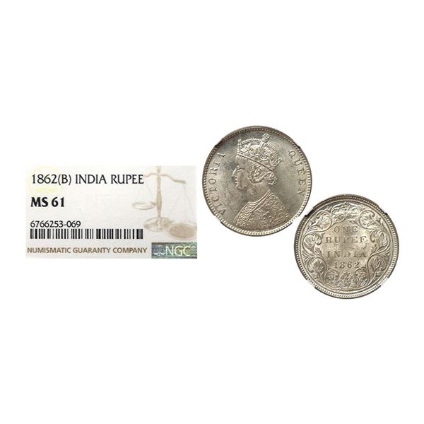 Victoria Queen, Silver Rupee, 1862, A/II, 0/4 dots,