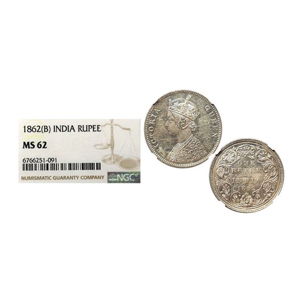Victoria Queen, Silver Rupee, 1862, A/II, 0/7 dots