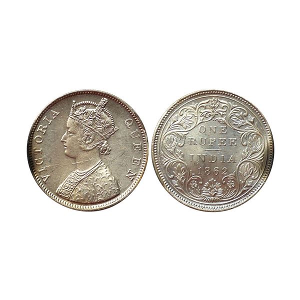 Victoria Queen, Silver Rupee, 1862, B/II, 3/0 dots,