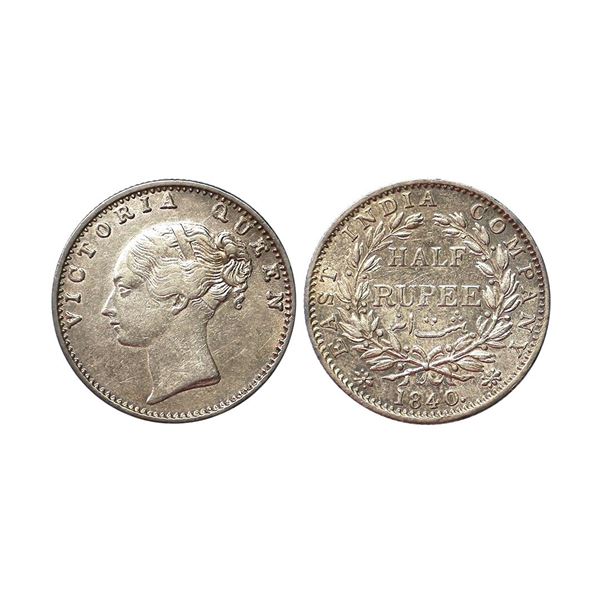 Victoria Queen, Silver 1/2 Rupee, 1840,