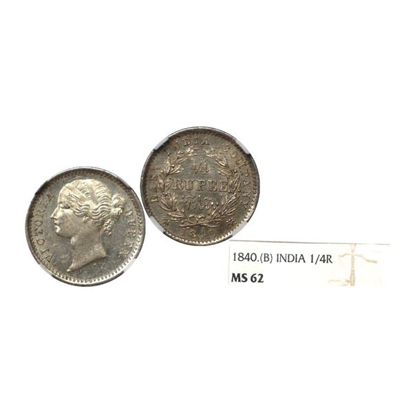 Victoria Queen, Silver 1/4 Rupee, 1840, Divided Legends