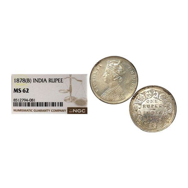 Victoria Empress, Silver Rupee, 1878, A3/II(i), dot, Excellent Surfaces with Superb luster, graded b