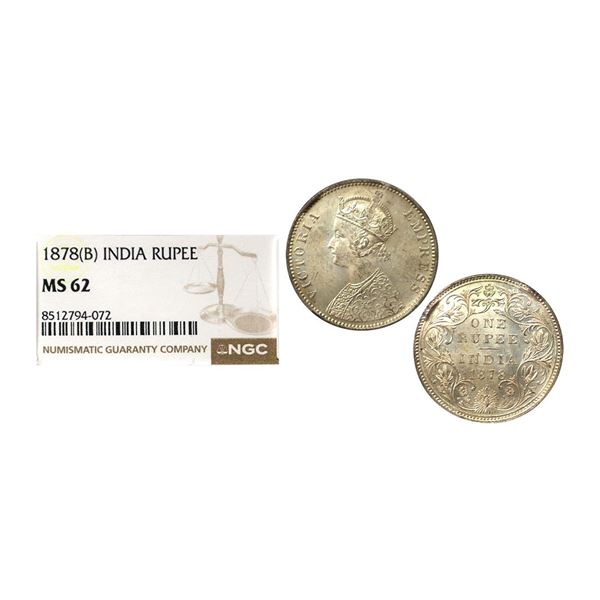 Victoria Empress, Silver Rupee, 1878, A3/II(ii), dot, Excellent surfaces with Beautiful almond tonin