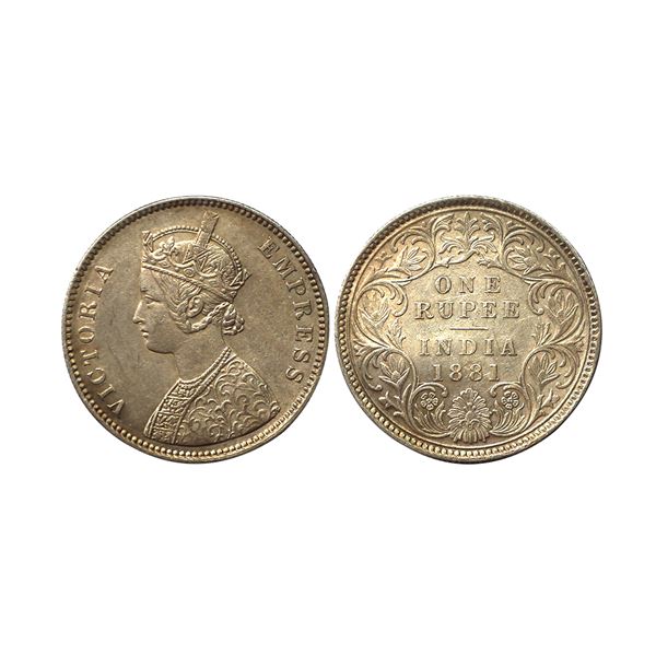 Victoria Empress, 1881 Rupee, A1/I, C incuse, Calcutta mint, about uncirculated