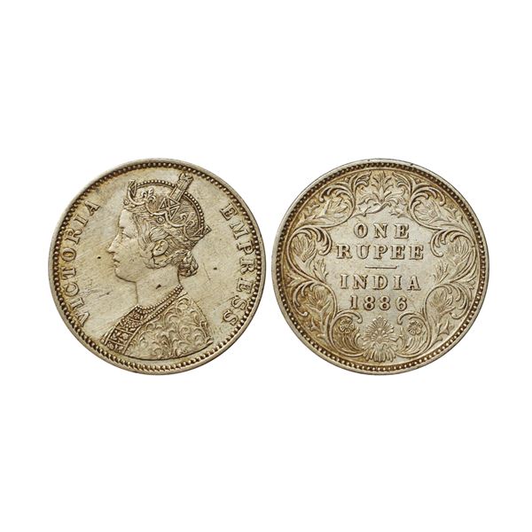 Victoria Empress, Silver Rupee,1886/5 overdate rupee, C2/ I, B incuse at top