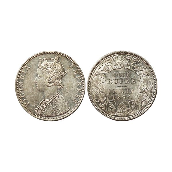 Victoria Empress, Silver Rupee,1892, C2/I(ii), B raised on top flower,