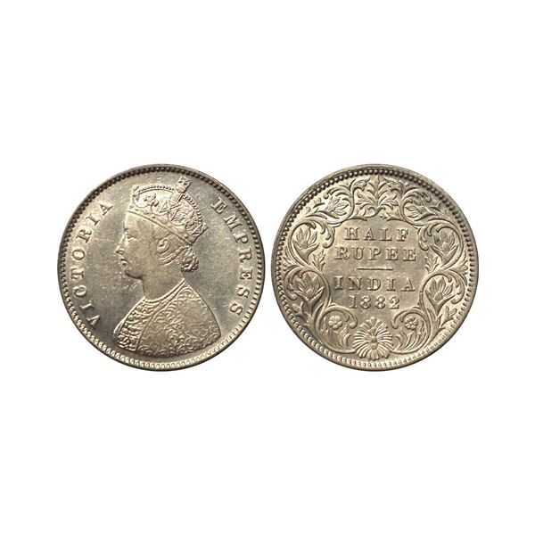 Victoria Empress, Silver 1/2 Rupee, 1882, Calcutta Mint, Rare, About Extremely Fine.