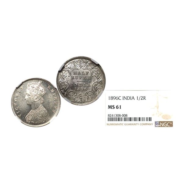 Victoria Empress, Silver 1/2 Rupee, 1896, Calcutta Mint, NGC Graded as MS61, rare.