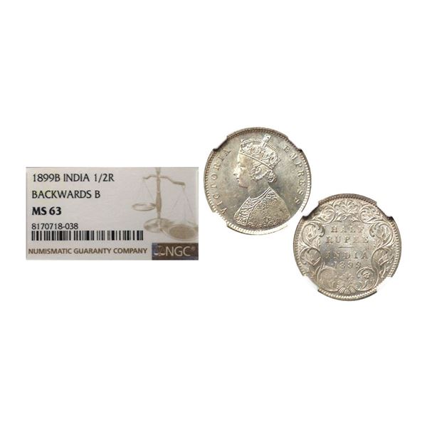 Victoria Empress, Silver 1/2 Rupee,1899, graded by NGC as Ms63,