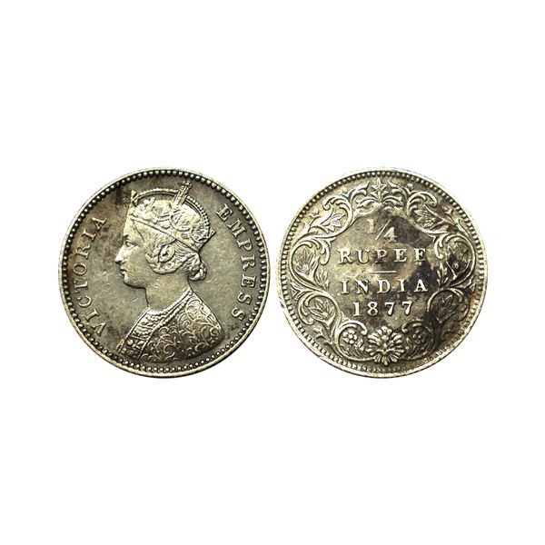 Victoria Empress, Silver 1/4 Rupee, 1877, Calcutta Mint