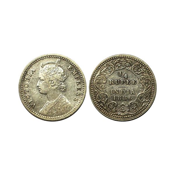 Victoria Empress, Silver 1/4 Rupee, 1886, Calcutta Mint
