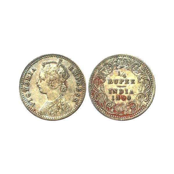 Victoria Empress, Silver 1/4 Rupee, 1890, Calcutta Mint