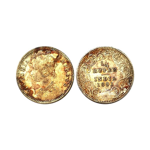 Victoria Empress, Silver 1/4 Rupee, 1891, Calcutta Mint