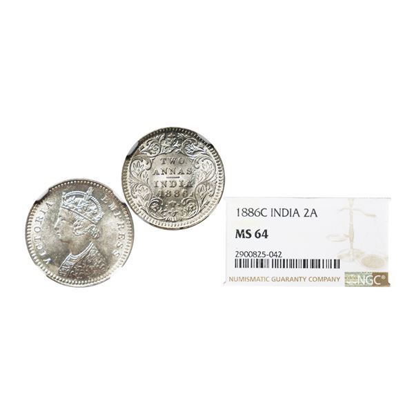 Victoria Empress, Silver 2 Annas, 1886, Calcutta Mint