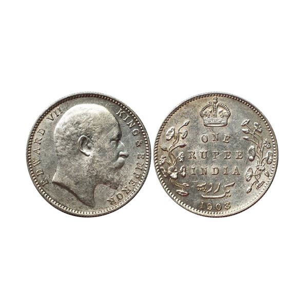 Edward VII, Silver Rupee, 1908/7, overdate