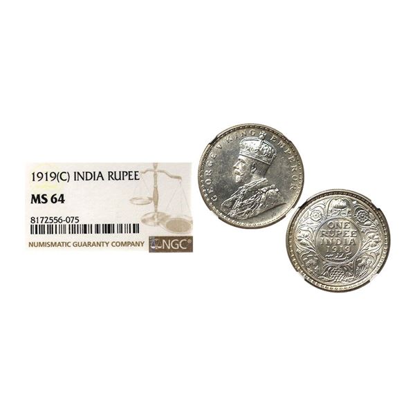 George V King Emperor, Silver Rupee, 1919, Calcutta mint,