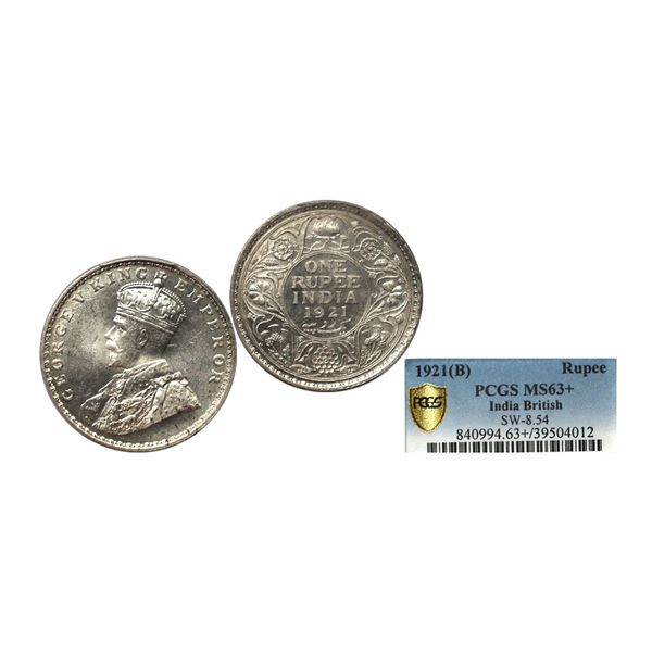 George V King Emperor, Silver Rupee, 1921, Bombay Mint, Graded by PCGS MS63+,