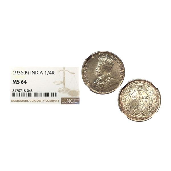 George V, Silver 1/4 Rupee, 1936, Bombay mint,