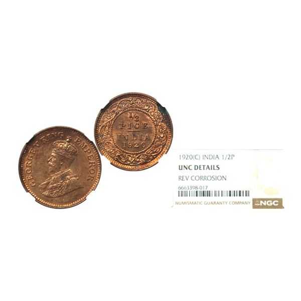 George V King Emperor, Bronze 1/2 Pice, 1920, Calcutta Mint