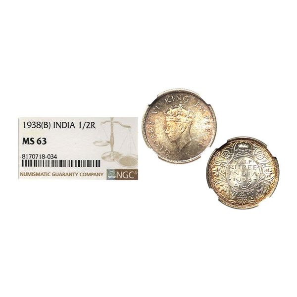 George VI, Silver 1/2 Rupee, 1938, Bombay Mint,