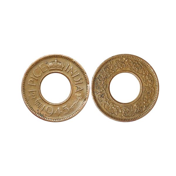 George VI, 1945, Copper Pice, 1.88 gms, Flat Crown, Calcutta Mint, PR #696