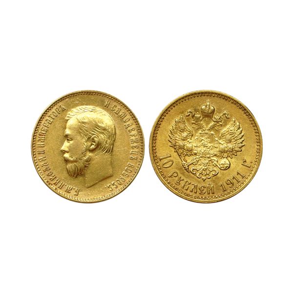 Russian Empire, Nicholas II (1894-1917 AD), Gold 10 Roubles, 8.58 gms