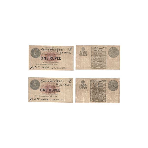 George V, Rupee 1, 1st issue, 1917, Set of 2,  signed A. C. McWatters, watermark variety A that is s