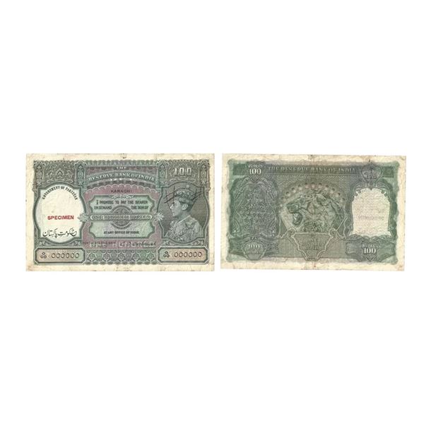 Pakistan, George VI, Rupees 100, 1948, SPECIMEN, signed C. D. Deshmukh,