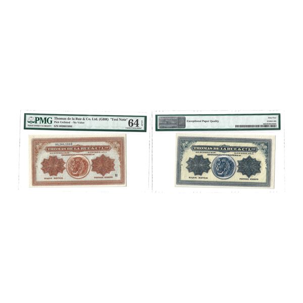 Portuguese India, Undated, Test Note, Portuguese, a Thomas de la Rue & Co. Ltd obverse proof promoti