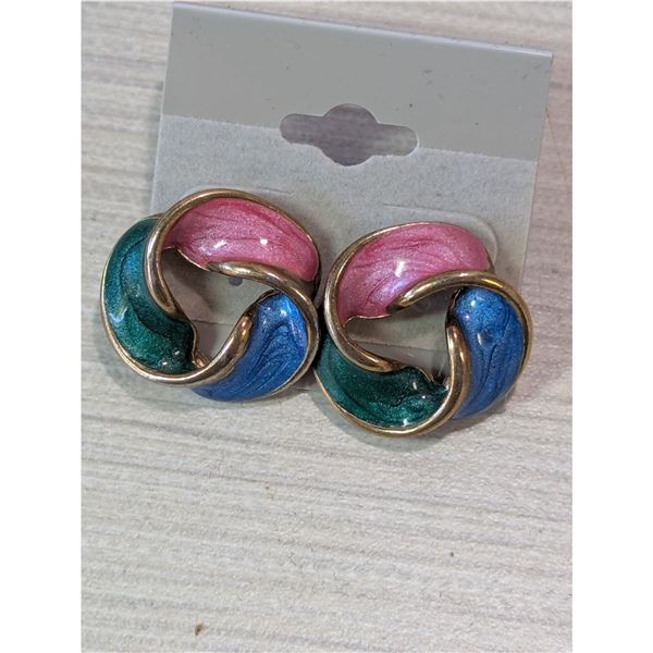 VINTAGE 50’s gold washed painted sterling flower earrings