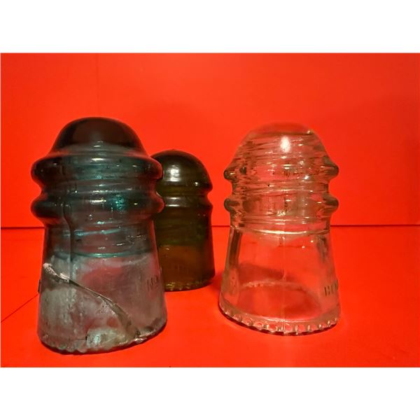 3 ANTIQUE POWER LINE INSULATORS