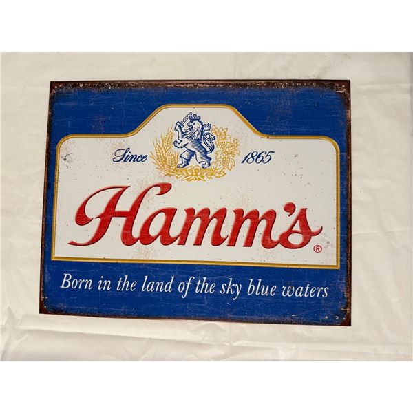 Hamm's "Born in the land of the sky blue waters" vintage-style metal sign