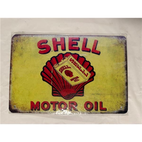 Vintage-style metal Shell Motor Oil advertising sign
