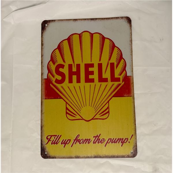 Vintage-style metal Shell Motor Oil advertising sign