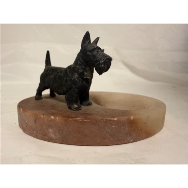 Cast metal Scottish Terrier dog figurine mounted on a marble base