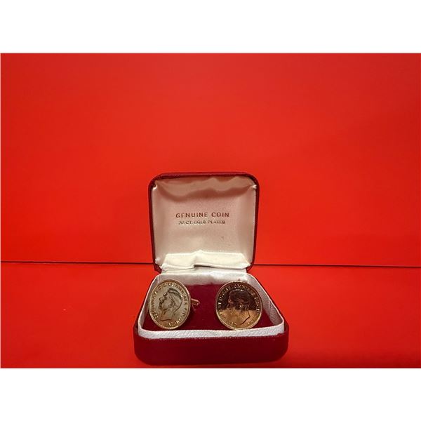pair of coin cufflinks, lmade from 22 ct gold-plated coins