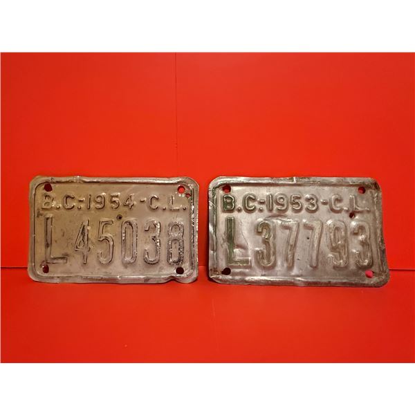 vintage CL British Columbia license plates from 1953 and 1954