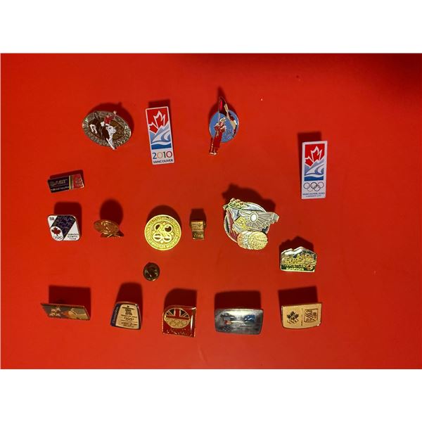 collection of official and unofficial Olympic pins, primarily from the Vancouver 2010 Winter Olympic