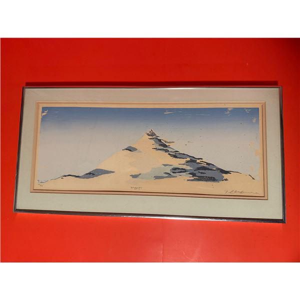 Metal framed, limited edition, signed print of a mountain landscape