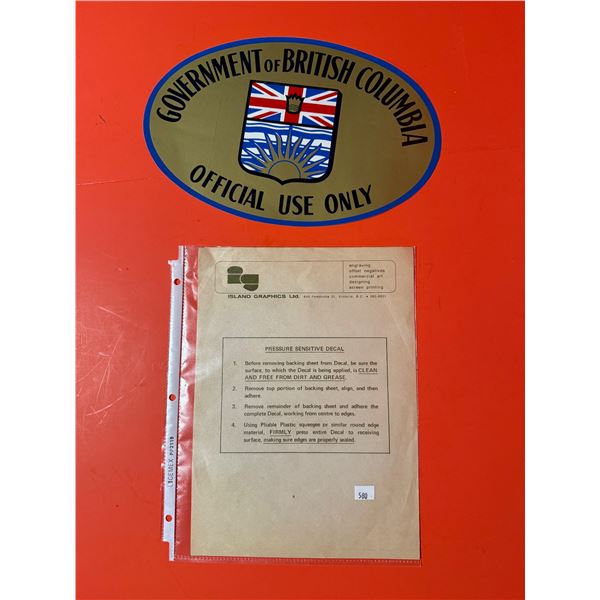 Government of British Columbia Official Use Only Sticker