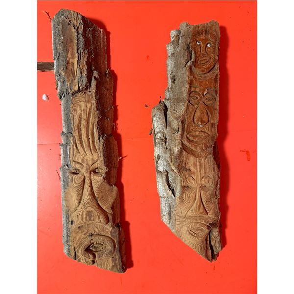 vintage hand-carved wooden face carvings
