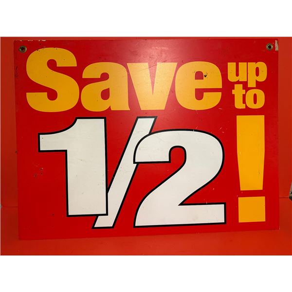 31”x 23” red sign advertising a sale