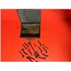 Image 2 : vintage green metal toolbox collection of rusty, vintage railroad spikes and a small, metal, fork