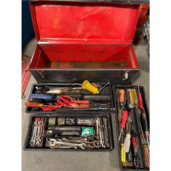 vintage Craftsman tool box with various hand tools