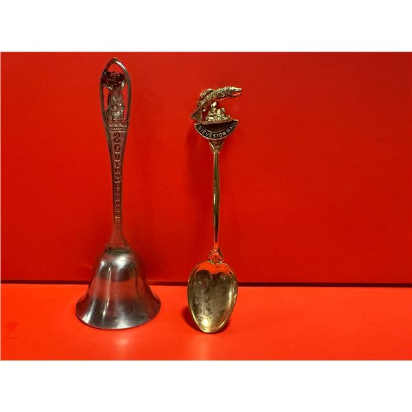 souvenir spoon with a fish motif and the text "STEVESTON B.C. vintage souvenir Dinner bell South of