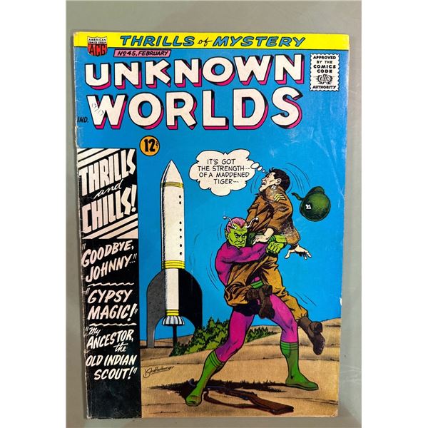 Unknown Worlds #45 (Feb 1966, ACG) Silver Age Sci-Fi Rocket Cover Comic