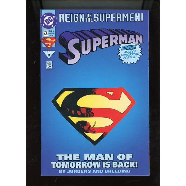 Superman #78 DC Comics 1993 Reign of Supermen! The Man of Tomorrow is Back!