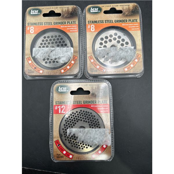 LEM Stainless Steel Grinder Plates Size #8 x’s 2 and #12
