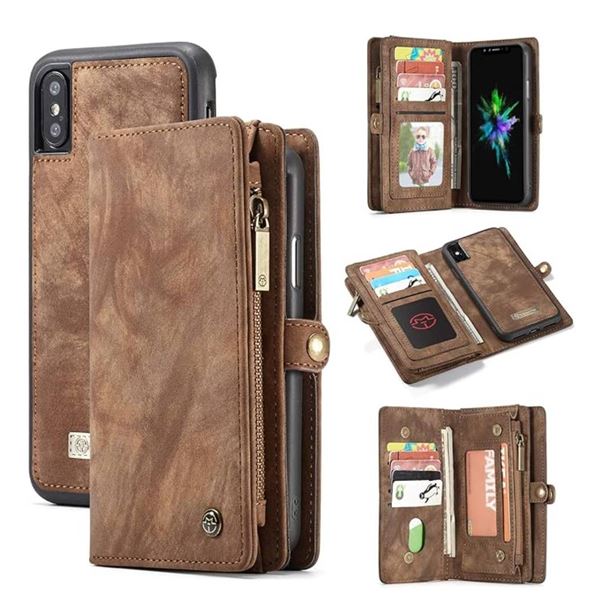 Brown Leather Flip Wallet-Style Phone Case With Card Slots And Zipper Compartment