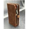 Image 2 : Brown Leather Flip Wallet-Style Phone Case With Card Slots And Zipper Compartment